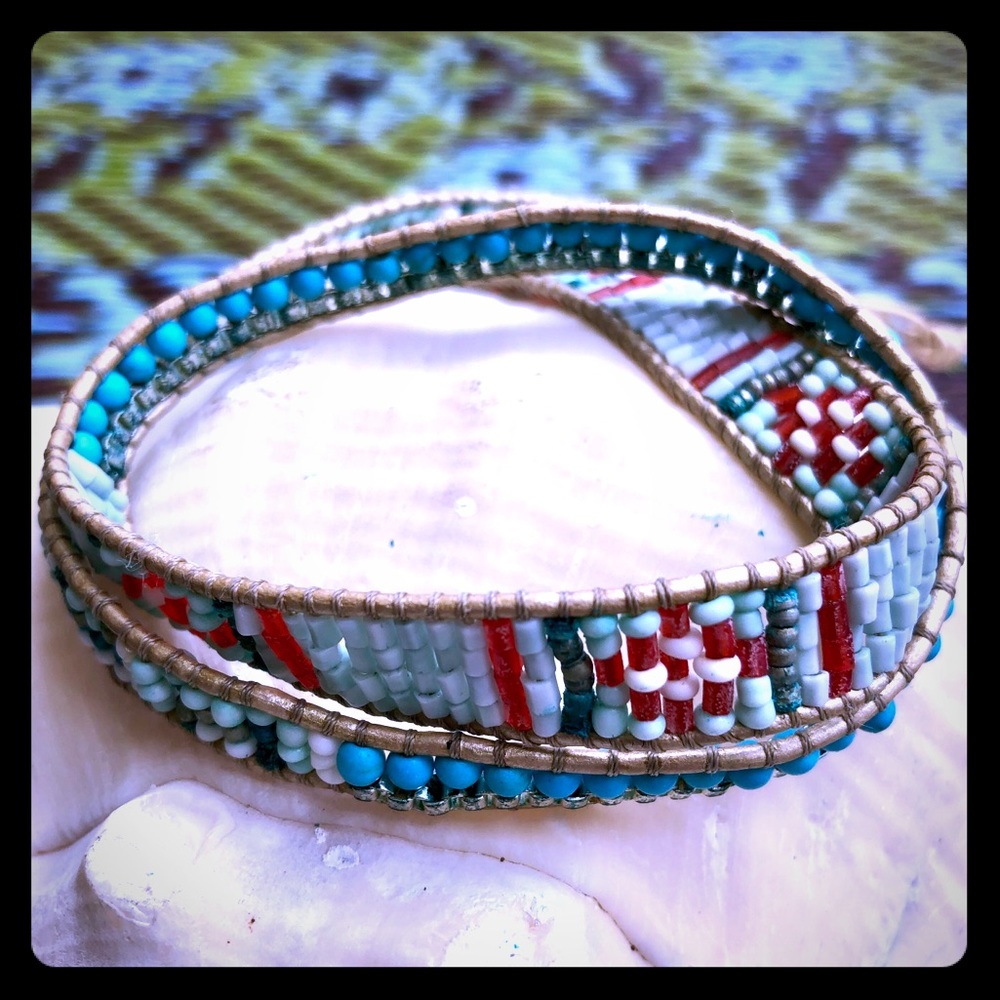 Tribal beaded wrap bracelet